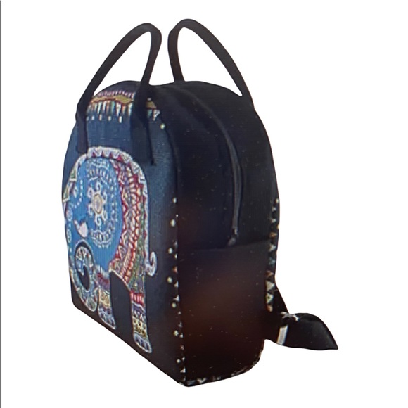 Multi-colored Thai Elephant cotton Backpack Handbag. One of a kind. - Picture 3 of 4